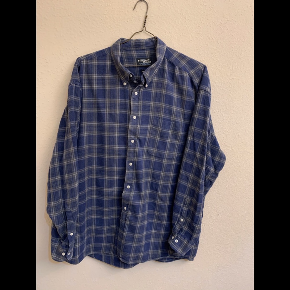 Original Flannel Checks Plaid Flannel Shirt Long Sleeve Button Up Sz XXL Blue